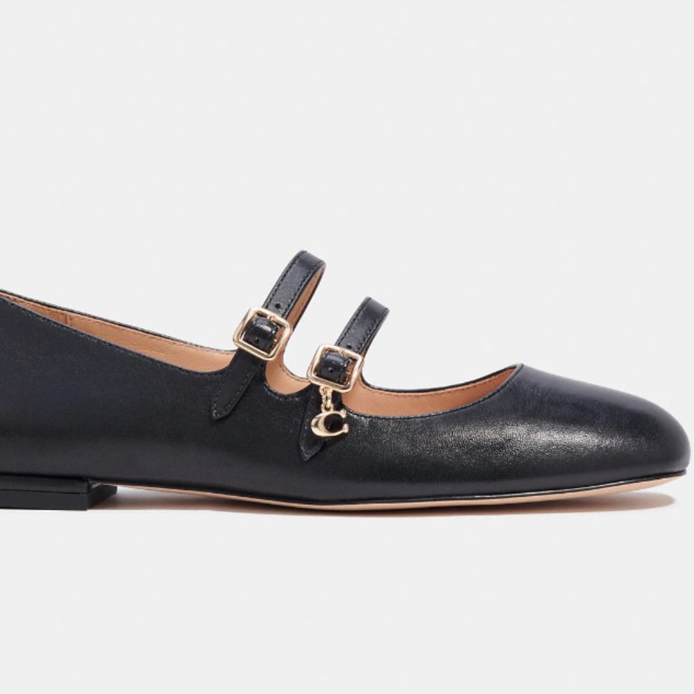 Coach Black Double-Strap Leather Mary Jane Flats - Picture 3 of 4